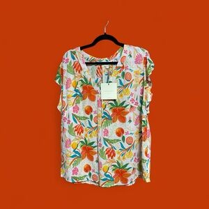 CYNTHIA ROWLEY FLORAL PRINT BLOUSE - SIZE 1X - NWT